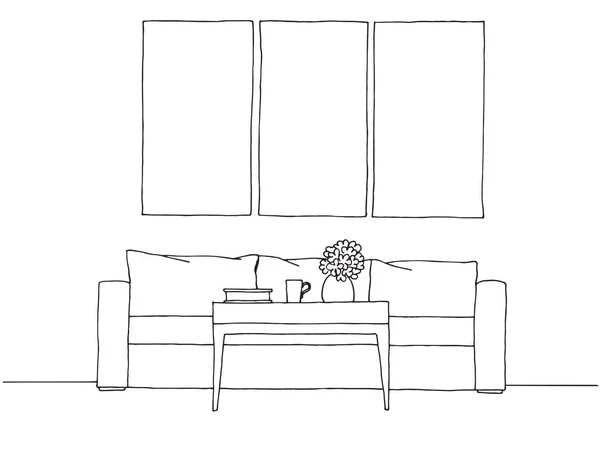 Croquis Linéaire Intérieur Illustration Vectorielle Dessinée Main Style Croquis — Image vectorielle