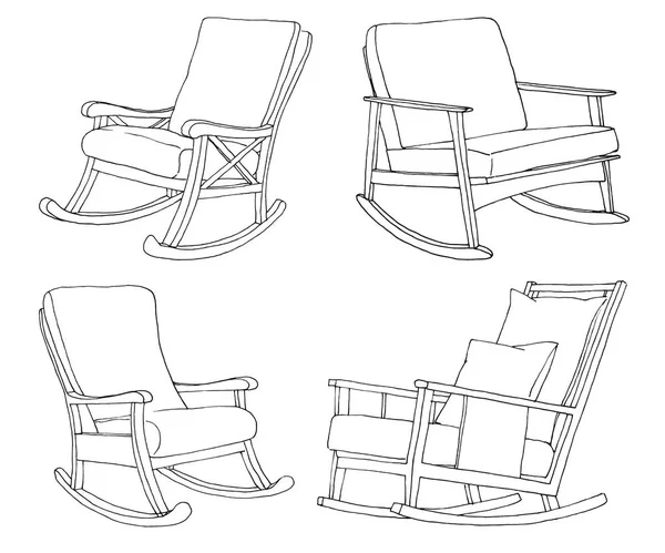 Набор Кресел Качалок Изолирован Белом Фоне Нарисуйте Удобное Кресло Векторная — стоковый вектор