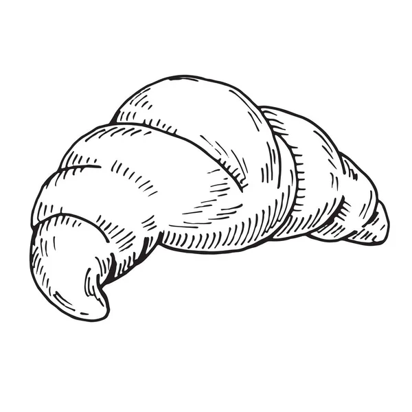 Čerstvý Croissant Izolovaných Bílém Pozadí Vektorové Ilustrace Stylu Skica — Stockový vektor