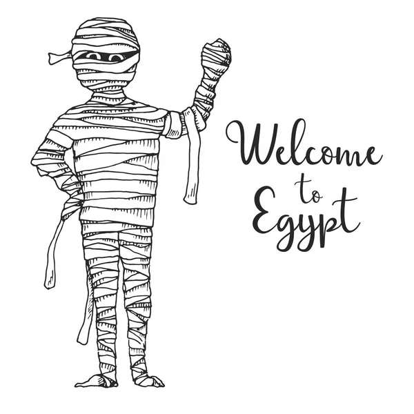 Mami Dibujos Animados Sketch Ilustración Vectorial Texto Bienvenido Egipto — Vector de stock