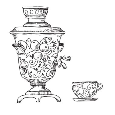 Geleneksel Rus semaver taslağını. Vektör çizim