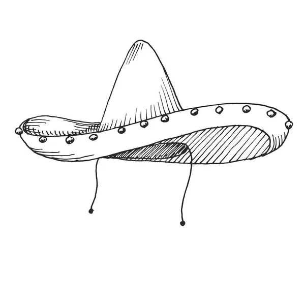 Croquis Sombrero Isolé Sur Fond Blanc Illustration Vectorielle — Image vectorielle