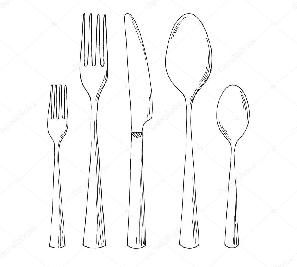 Set of cutlery. Vector illustration in sketch style
