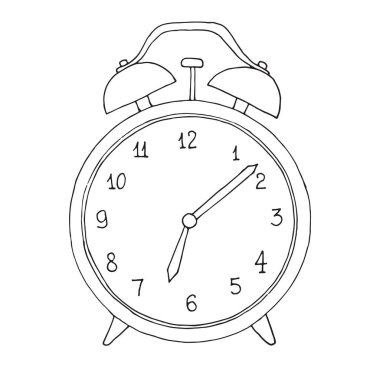 Elle çizilmiş çalar saat beyaz arka plan üzerinde izole. Bir kroki stil vektör çizim.