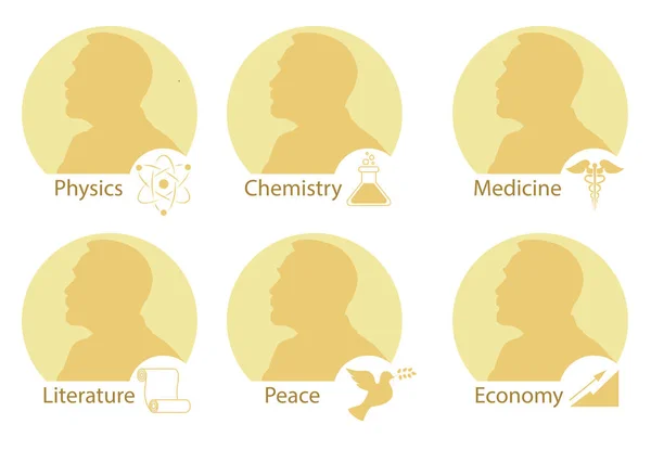 Набір Стилізовані Нобелівської Медалі Силует Нобеля Плоских Стилі Векторні Ілюстрації — стоковий вектор