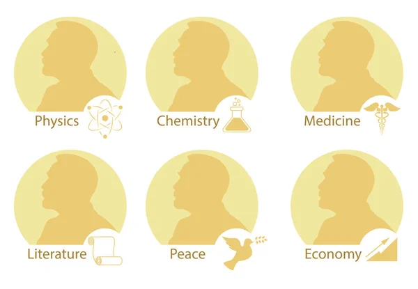 Conjunto Medalhas Nobel Estilizadas Silhueta Nobel Estilo Plano Ilustração Vetorial —  Vetores de Stock