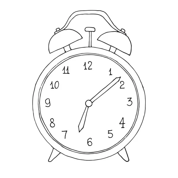 Reloj Despertador Dibujado Mano Aislado Sobre Fondo Blanco Ilustración Vectorial — Archivo Imágenes Vectoriales