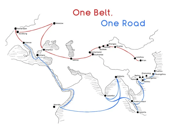 つのベルト つ道路新しいシルクロード コンセプト 世紀の接続とユーラシア諸国間の協力 ベクトル図 — ストックベクタ