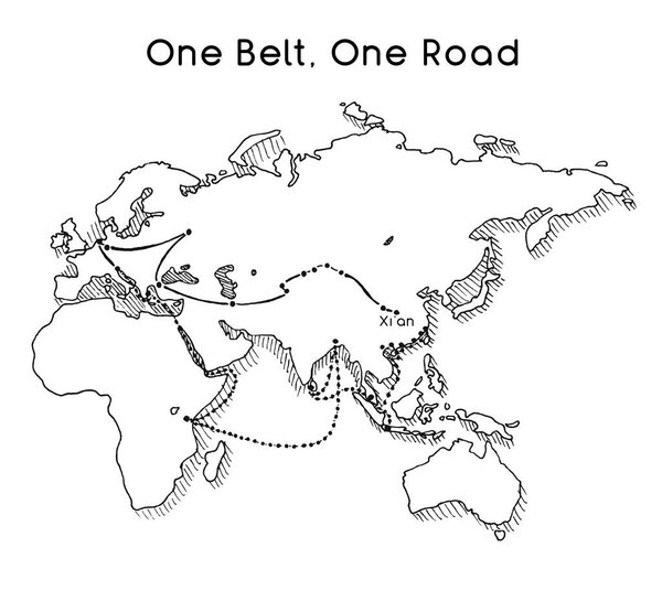 One Belt One Road новая концепция Шелкового пути. Связь и сотрудничество между евразийскими странами XXI века. Векторная иллюстрация
.