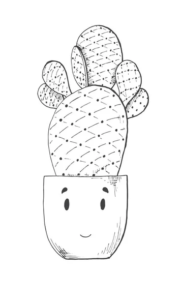 Skizze Eines Kaktus Einem Schönen Topf Vektorillustration Skizzenstil — Stockvektor