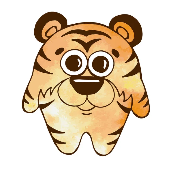 Sevimli çizgi kaplan beyaz arka plan üzerinde izole. Vektör çizim kroki tarzı. Stilize suluboya. EPS 10