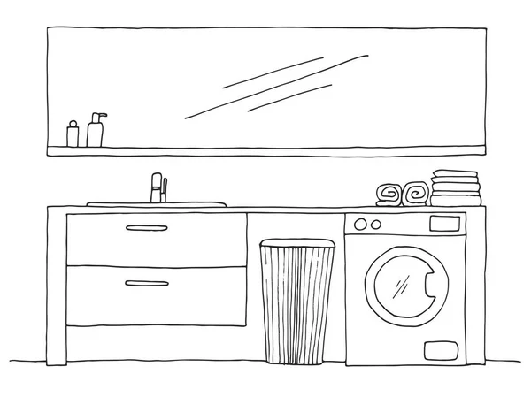 Esboço Desenhado Mão Esboço Linear Interior Parte Casa Banho Ilustração —  Vetores de Stock