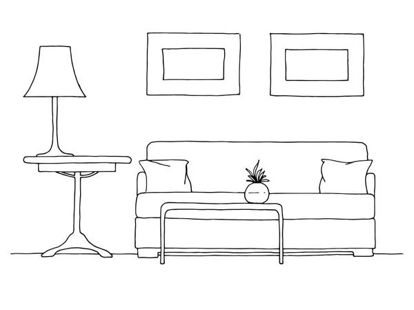 Croquis Linéaire Intérieur Illustration Vectorielle Dessinée Main Style Croquis — Image vectorielle