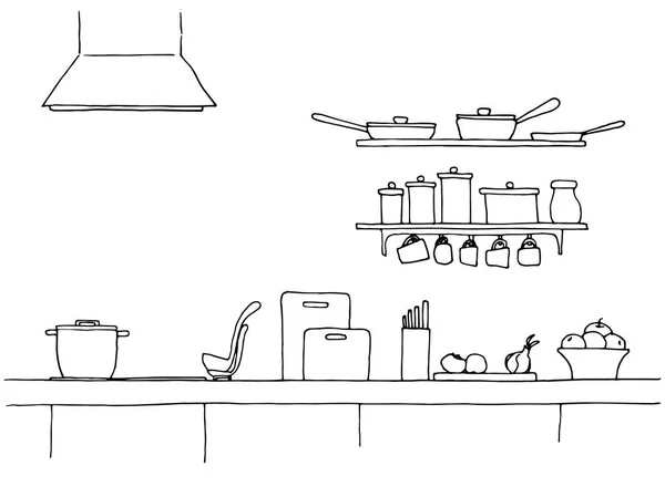 Küchenskizze Küchenarbeitsplatte Die Skizze Der Küche — Stockvektor