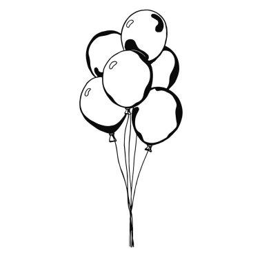 Balonlar bir ipte grubudur. Elle çizilmiş, beyaz bir arka plan üzerinde izole. Vektör çizim