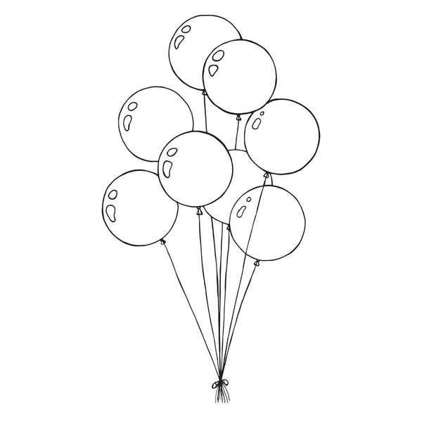 Groupe Ballons Sur Une Ficelle Dessiné Main Isolé Sur Fond — Image vectorielle