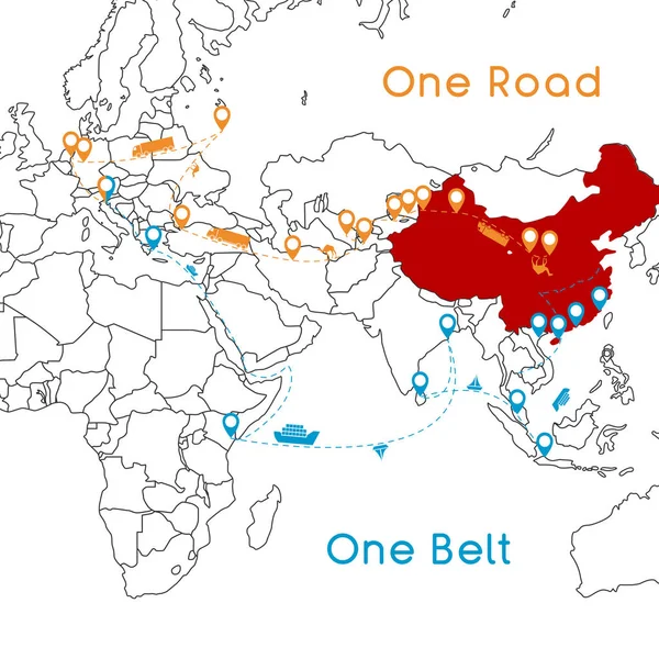 つのベルト つ道路新しいシルクロード コンセプト 世紀の接続とユーラシア諸国間の協力 ベクトル図 — ストックベクタ