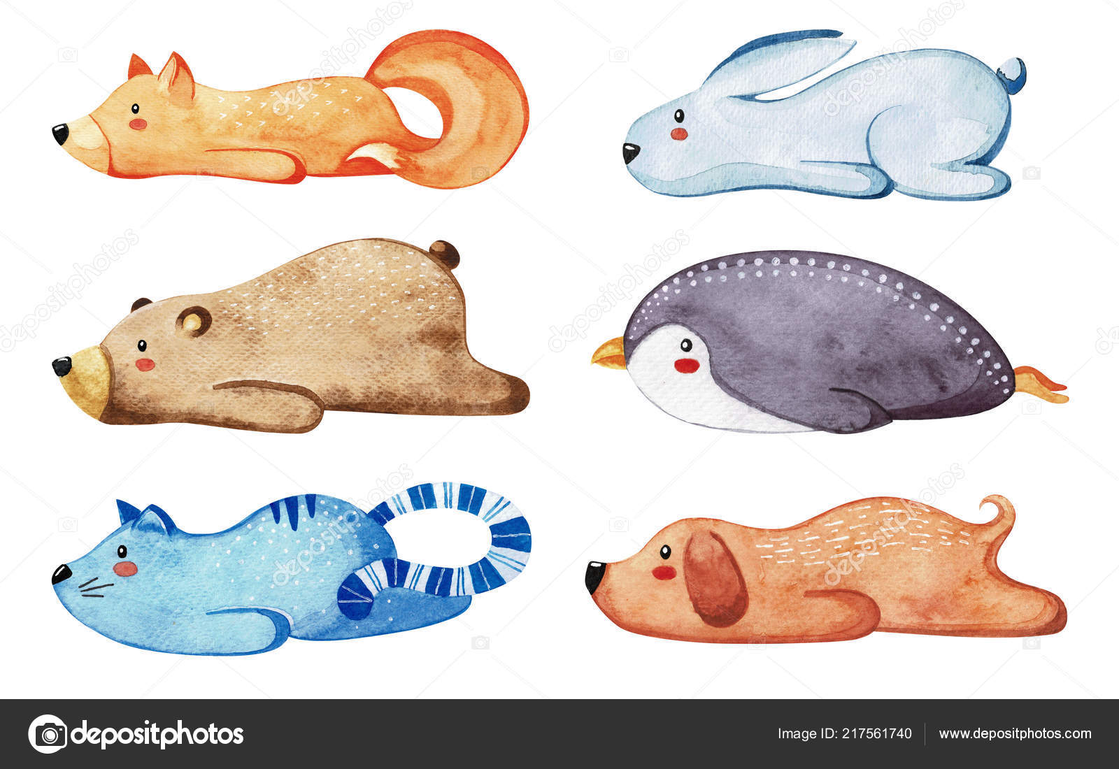 Set Different Cute Animals Lazy Animals Watercolor Stock Photo by ©.com 217561740 Set Different Cute Animals Lazy Animals Watercolor Stock Photo by ©.com 217561740