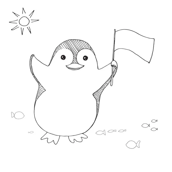 Skica Roztomilý Tučňák Vektorové Ilustrace Stylu Doodle — Stockový vektor
