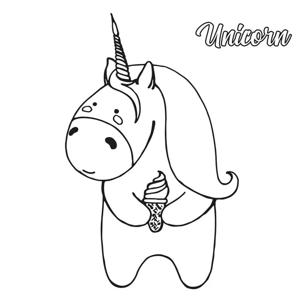 Boceto Unicornio Con Helado Aislado Sobre Fondo Blanco Ilustración Vectorial — Archivo Imágenes Vectoriales