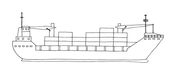 Náčrt Nákladní Loď Izolované Bílém Pozadí Vektor — Stockový vektor