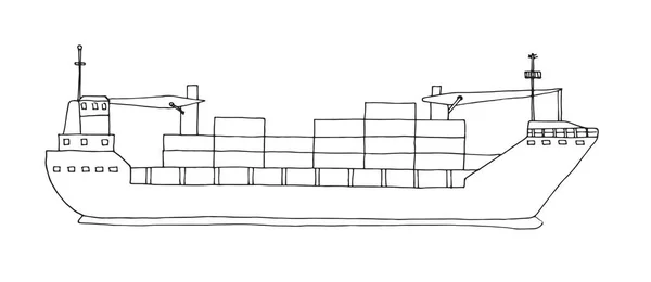 Esboço Navio Carga Isolado Sobre Fundo Branco Vetor — Vetor de Stock