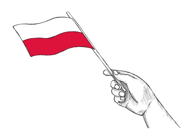 Vlag Van Polen Hand Vectorillustratie Van Een Schets Stijl — Stockvector