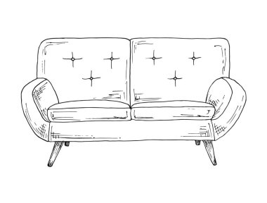 Beyaz arka plan üzerinde izole kanepe. Vektör çizim bir kroki tarzı.