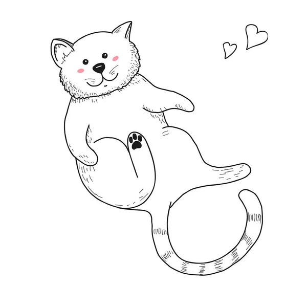 Náčrt Kreslená Kočka Kočka Izolované Bílém Pozadí Vektor — Stockový vektor