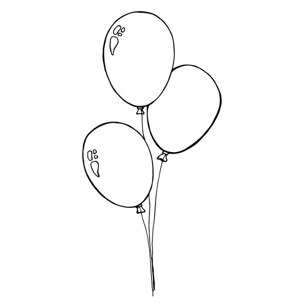 Trois Ballons Sur Une Ficelle Dessiné Main Isolé Sur Fond — Image vectorielle