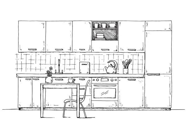 Hand Drawn Kitchen Furniture Vector Illustration Sketch Style — Stock Vector