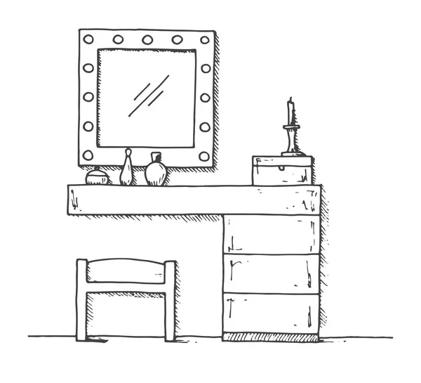 Toaletní Stolek Náčrtu Stylu Vektorové Ilustrace Ručně Kreslenou — Stockový vektor