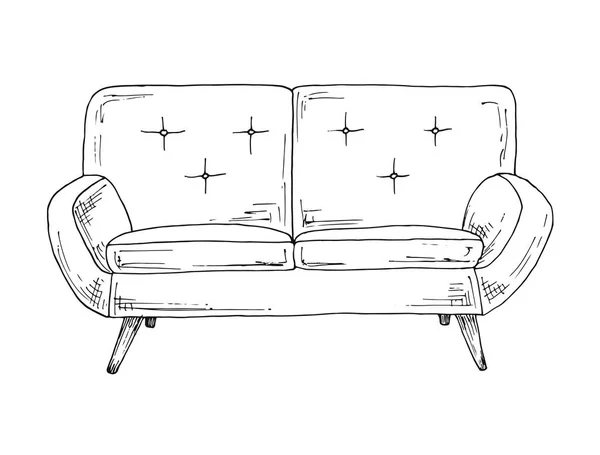 Canapé Isolé Sur Fond Blanc Illustration Vectorielle Dans Style Croquis — Image vectorielle