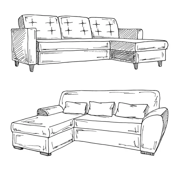 白い背景で隔離のソファのセット スケッチ スタイルのベクトル図 — ストックベクタ