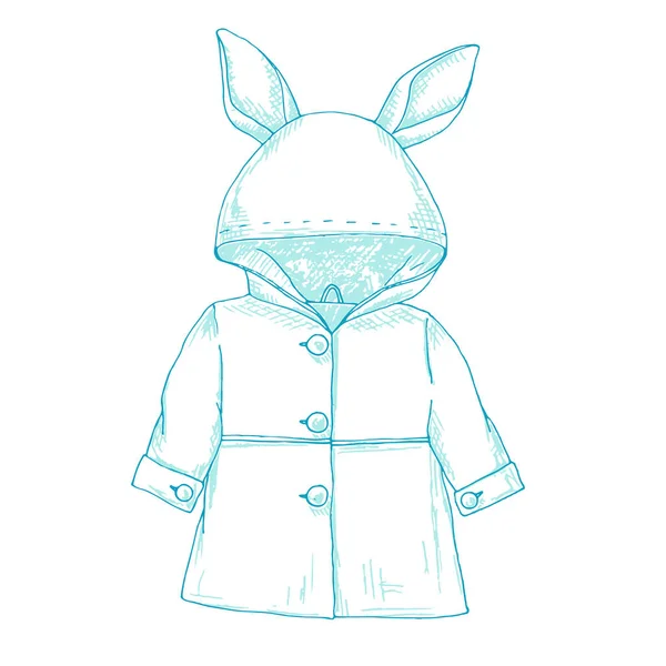 子供のレインコートのフードの上のウサギの耳 スケッチ — ストックベクタ