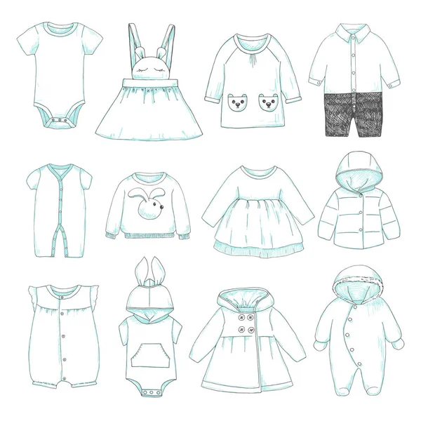Набор Детской Одежды Использоваться Качестве Одежды Бумажных Кукол Векторная Иллюстрация — стоковый вектор