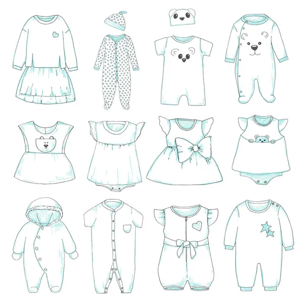 Uppsättning Olika Barnkläder Kan Användas Som Kläder För Pappersdockor Vektorillustration — Stock vektor