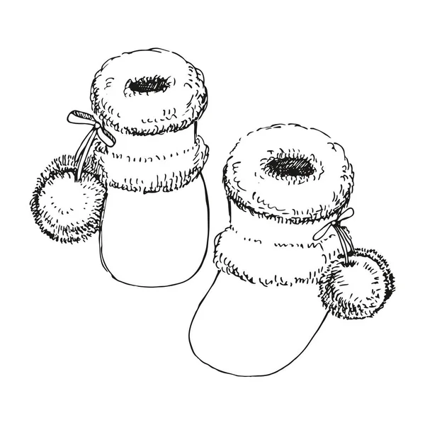 Croquis Bottes Pour Enfants Une Paire Chaussures Isolées Sur Fond — Image vectorielle