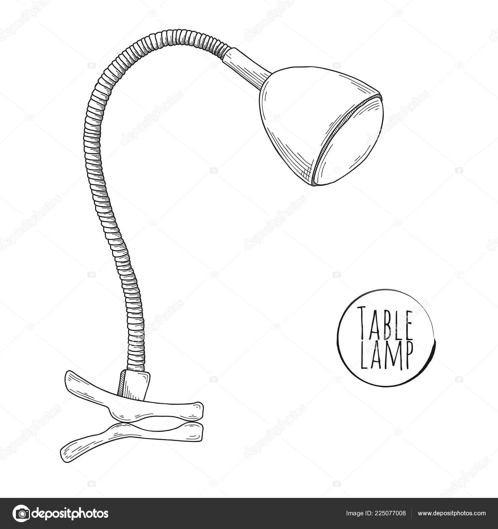 Sketch Desk Lamp Table Lamp Isolated White Background Vector