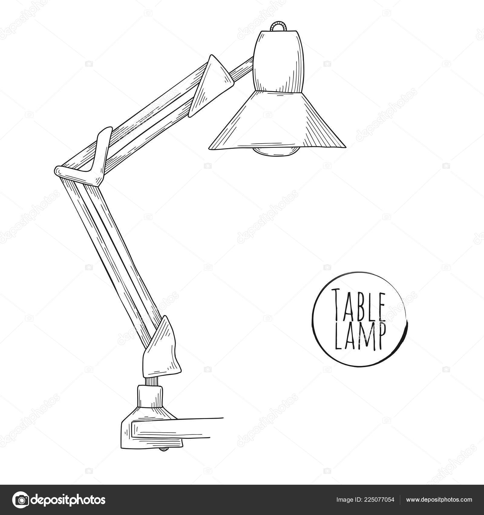 Sketch Desk Lamp Table Lamp Isolated White Background Vector