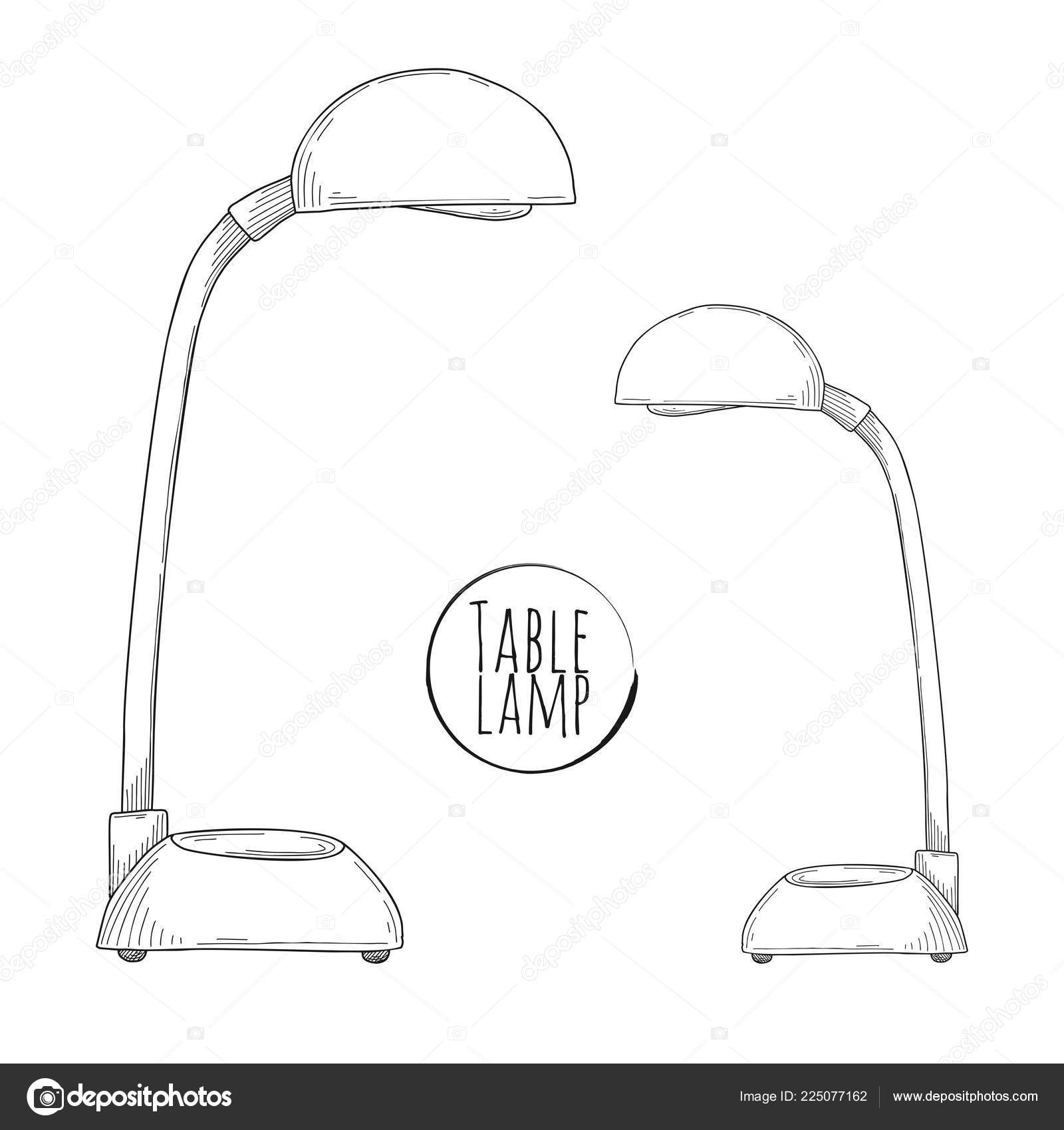 Sketch Desk Lamp Table Lamp Isolated White Background Vector