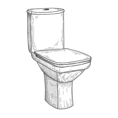 Beyaz arka planda izole edilmiş klozet çizimi. Vektör