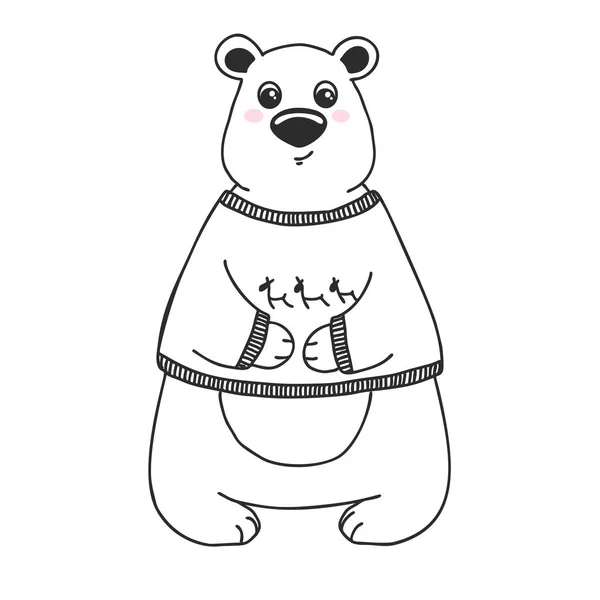 Sketch Cute Animal Bear Doodle Style Vector — Stock Vector