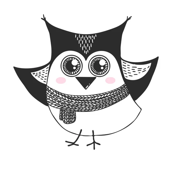 Şirin Kuş Çizin Baykuş Doodle Tarzı Vektör — Stok Vektör