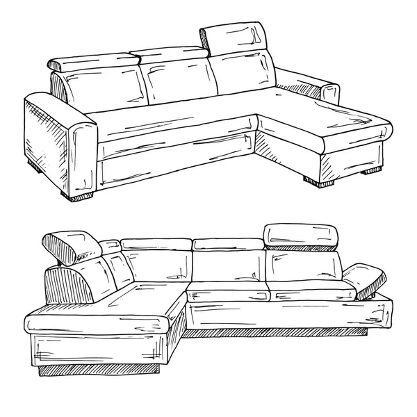 白い背景で隔離のソファのセット スケッチ スタイルのベクトル図 — ストックベクタ