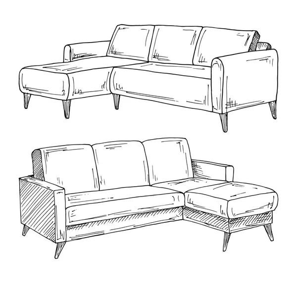 Set Sofas Isolated White Background Vector Illustration Sketch Style — Stock Vector