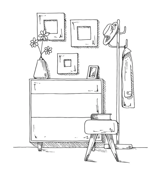 廊下の家具 スケッチ スタイルのベクトル図 — ストックベクタ