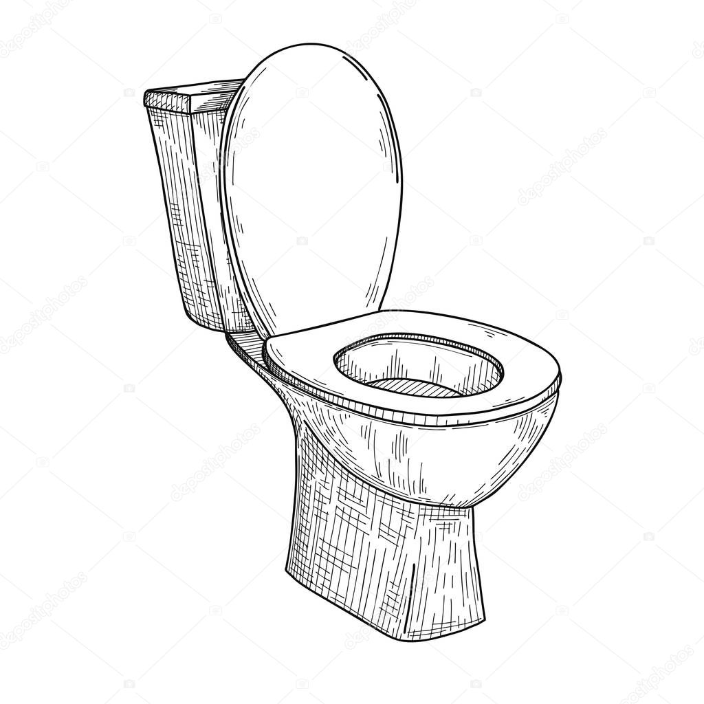Sketch of toilet bowl isolated on white background. Vector
