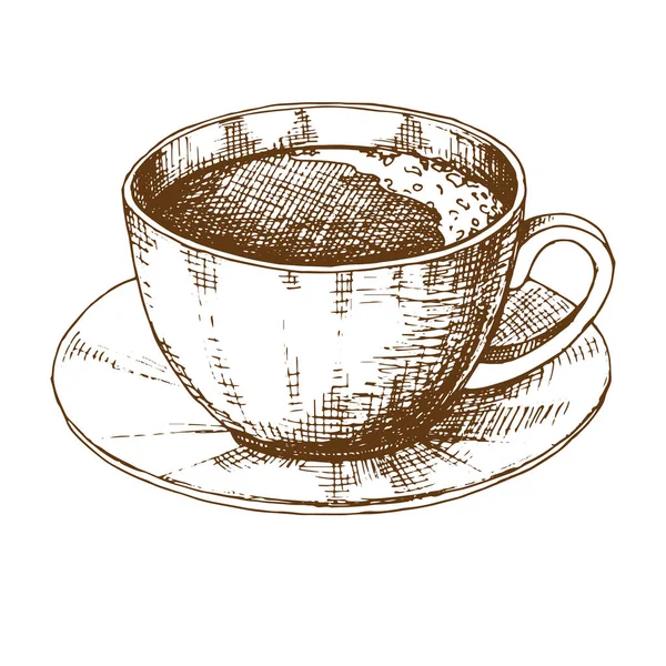 Croquis Une Tasse Café Sur Une Soucoupe Illustration Vectorielle Style — Image vectorielle