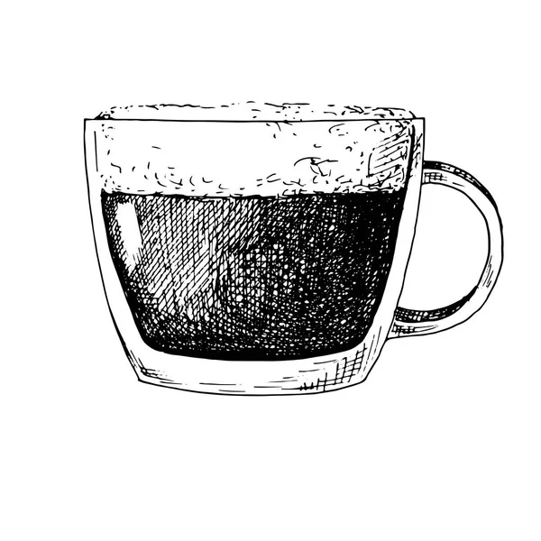 Skizze Einer Tasse Kaffee Mit Schaum Vektor Illustration Eines Skizzenstils — Stockvektor